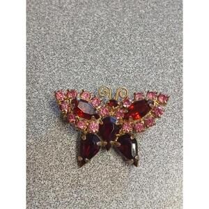Vintage Petite Butterfly Scatter Pin Brooch 1" Red Pink
